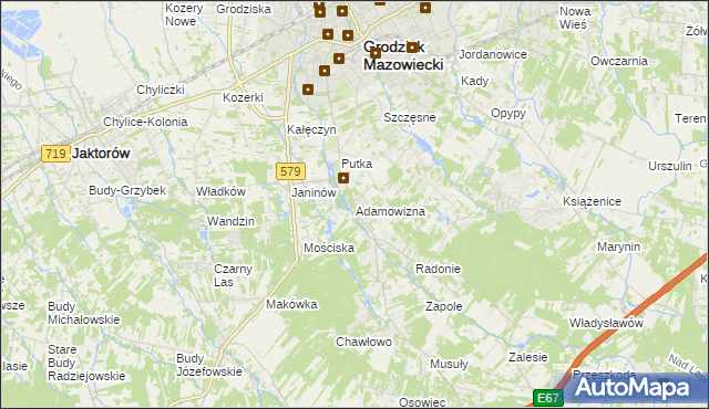 mapa Adamowizna gmina Grodzisk Mazowiecki, Adamowizna gmina Grodzisk Mazowiecki na mapie Targeo