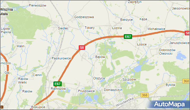 mapa Bąków gmina Długołęka, Bąków gmina Długołęka na mapie Targeo