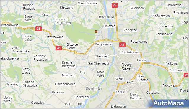 mapa Chełmiec powiat nowosądecki, Chełmiec powiat nowosądecki na mapie Targeo