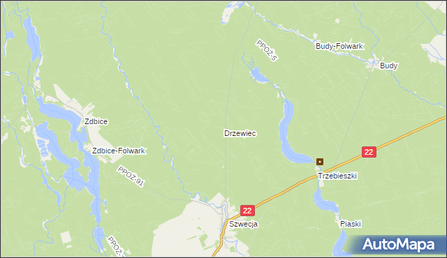 mapa Drzewiec gmina Jastrowie, Drzewiec gmina Jastrowie na mapie Targeo