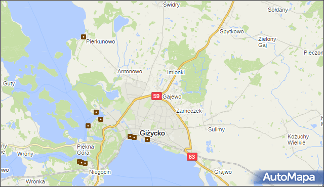 mapa Gajewo gmina Giżycko, Gajewo gmina Giżycko na mapie Targeo