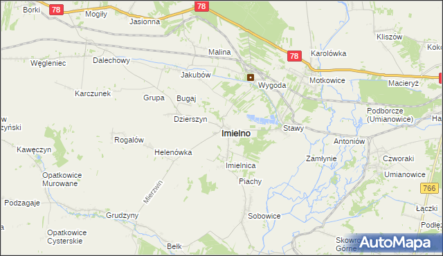 mapa Imielno powiat jędrzejowski, Imielno powiat jędrzejowski na mapie Targeo