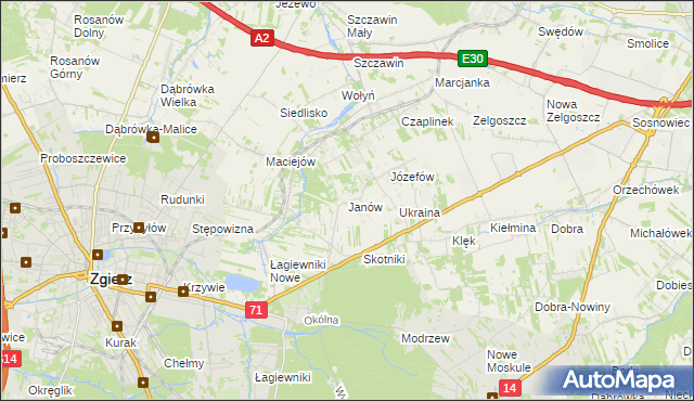 mapa Janów gmina Zgierz, Janów gmina Zgierz na mapie Targeo