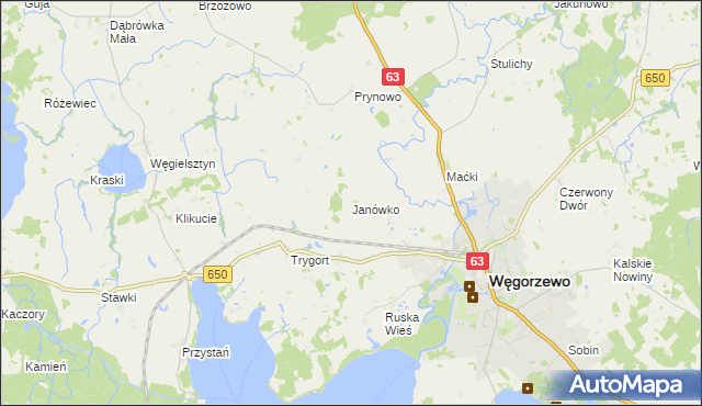 mapa Janówko gmina Węgorzewo, Janówko gmina Węgorzewo na mapie Targeo