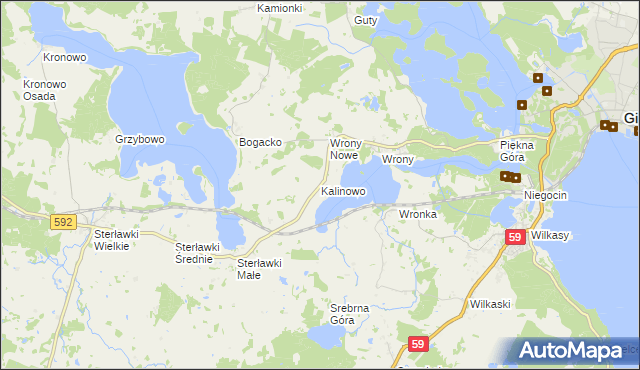 mapa Kalinowo gmina Giżycko, Kalinowo gmina Giżycko na mapie Targeo