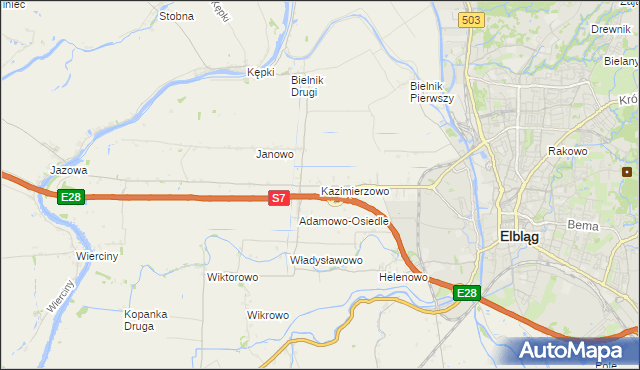 mapa Kazimierzowo gmina Elbląg, Kazimierzowo gmina Elbląg na mapie Targeo