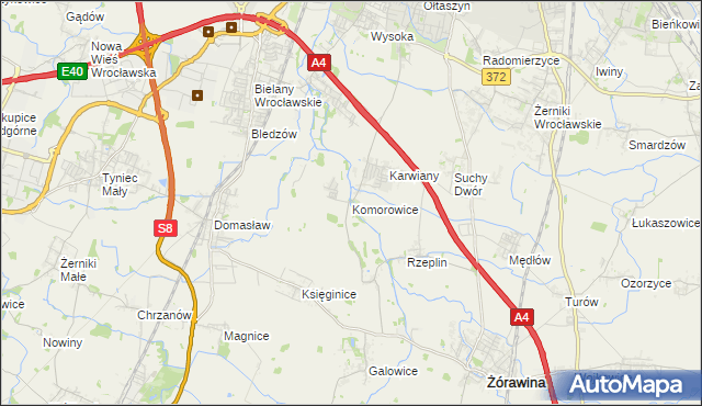 mapa Komorowice gmina Żórawina, Komorowice gmina Żórawina na mapie Targeo