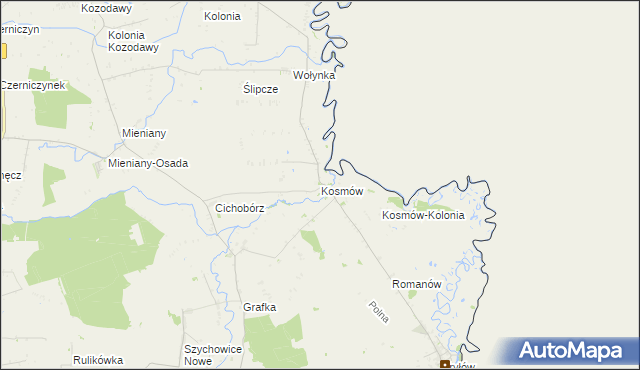 mapa Kosmów gmina Hrubieszów, Kosmów gmina Hrubieszów na mapie Targeo