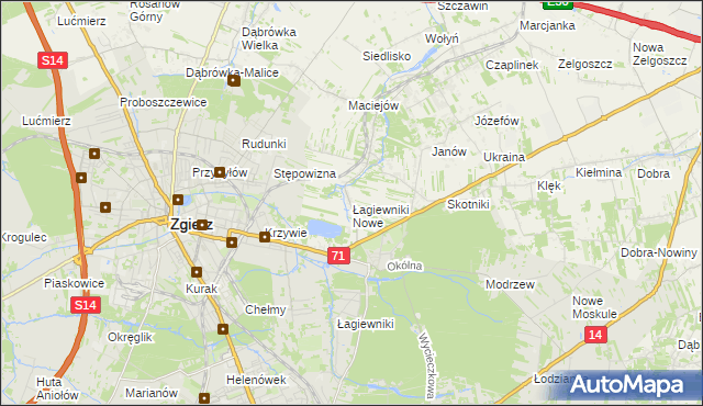 mapa Łagiewniki Nowe, Łagiewniki Nowe na mapie Targeo