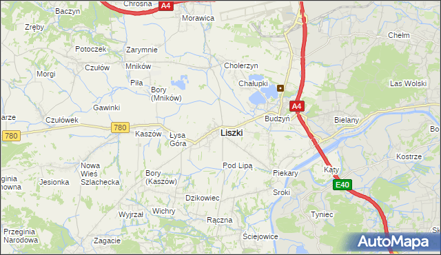 mapa Liszki powiat krakowski, Liszki powiat krakowski na mapie Targeo