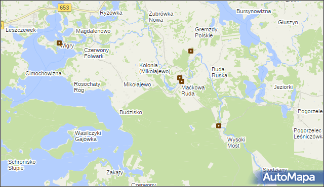 mapa Maćkowa Ruda gmina Giby, Maćkowa Ruda gmina Giby na mapie Targeo