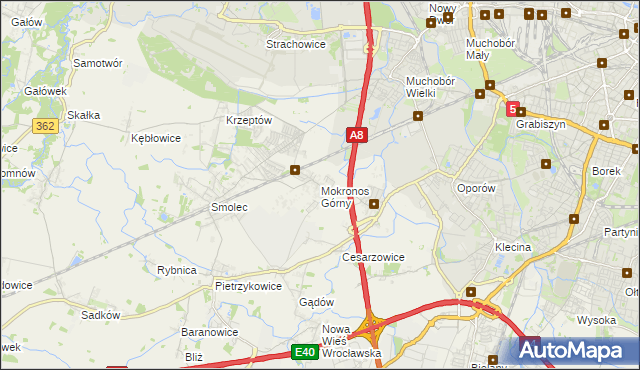 mapa Mokronos Górny, Mokronos Górny na mapie Targeo