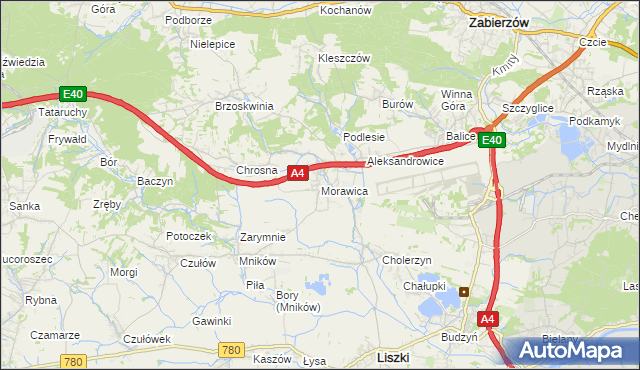 mapa Morawica gmina Liszki, Morawica gmina Liszki na mapie Targeo