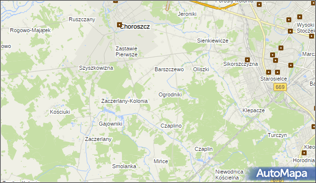 mapa Ogrodniki gmina Choroszcz, Ogrodniki gmina Choroszcz na mapie Targeo