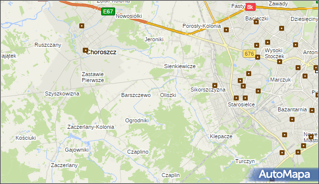 mapa Oliszki gmina Choroszcz, Oliszki gmina Choroszcz na mapie Targeo