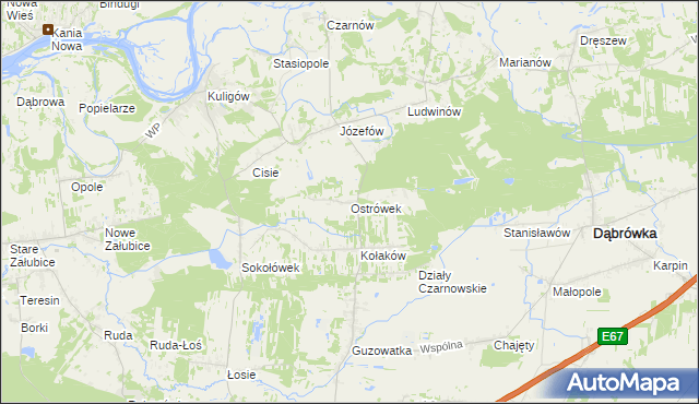 mapa Ostrówek gmina Dąbrówka, Ostrówek gmina Dąbrówka na mapie Targeo