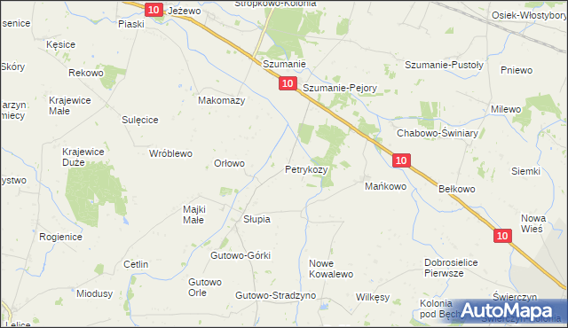 mapa Petrykozy gmina Zawidz, Petrykozy gmina Zawidz na mapie Targeo