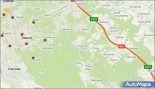 mapa Pogorzel gmina Celestynów, Pogorzel gmina Celestynów na mapie Targeo