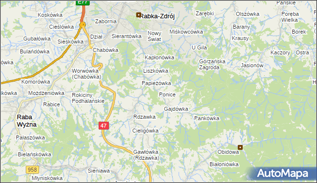 mapa Ponice, Ponice na mapie Targeo