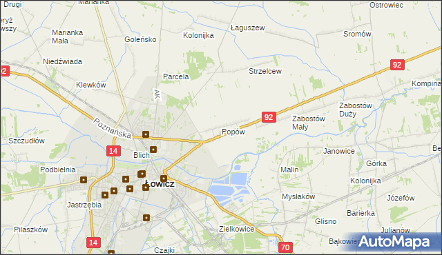 mapa Popów gmina Łowicz, Popów gmina Łowicz na mapie Targeo