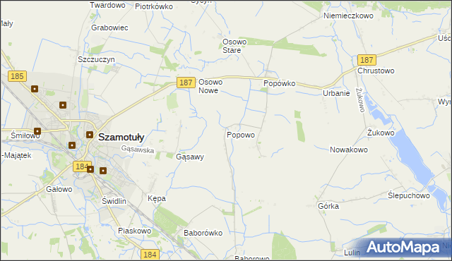 mapa Popowo gmina Oborniki, Popowo gmina Oborniki na mapie Targeo
