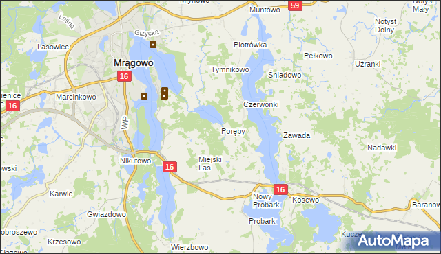 mapa Poręby gmina Mrągowo, Poręby gmina Mrągowo na mapie Targeo