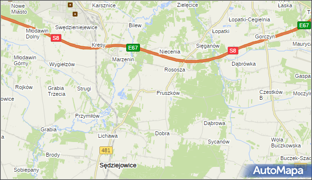 mapa Pruszków gmina Sędziejowice, Pruszków gmina Sędziejowice na mapie Targeo