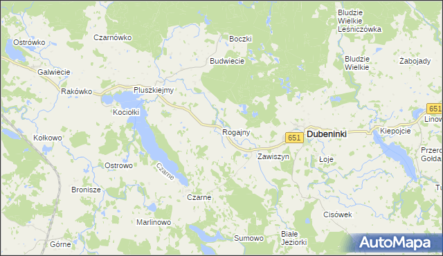 mapa Rogajny gmina Dubeninki, Rogajny gmina Dubeninki na mapie Targeo