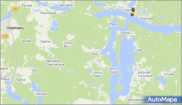 mapa Rów gmina Dziemiany, Rów gmina Dziemiany na mapie Targeo