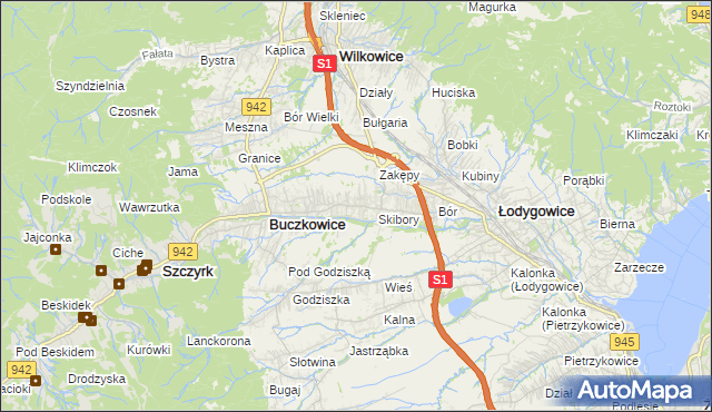 mapa Rybarzowice, Rybarzowice na mapie Targeo