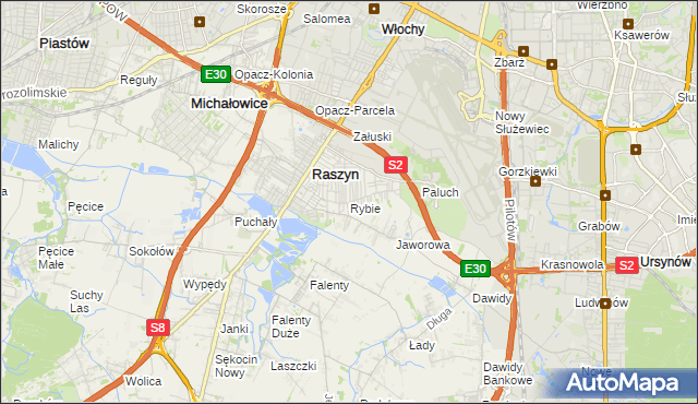 mapa Rybie gmina Raszyn, Rybie gmina Raszyn na mapie Targeo