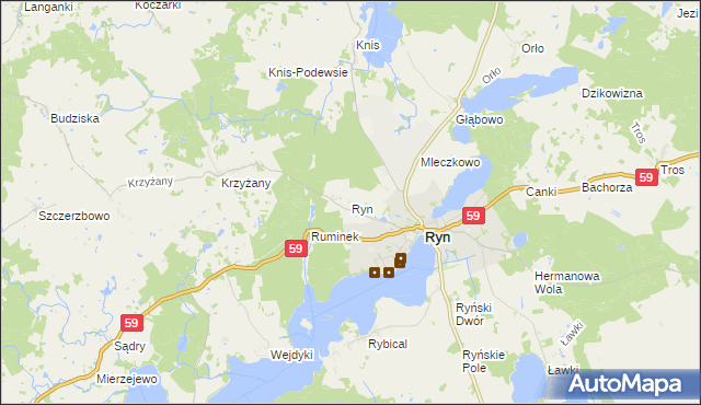 mapa Ryn powiat giżycki, Ryn powiat giżycki na mapie Targeo