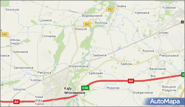 mapa Sadowice gmina Kąty Wrocławskie, Sadowice gmina Kąty Wrocławskie na mapie Targeo