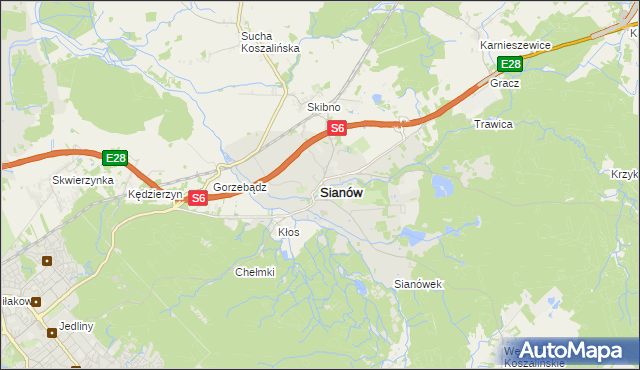 mapa Sianów, Sianów na mapie Targeo