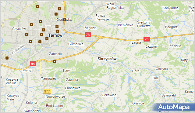 mapa Skrzyszów powiat tarnowski, Skrzyszów powiat tarnowski na mapie Targeo
