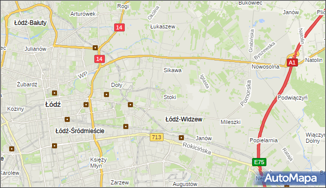 mapa Stoki gmina Łódź, Stoki gmina Łódź na mapie Targeo