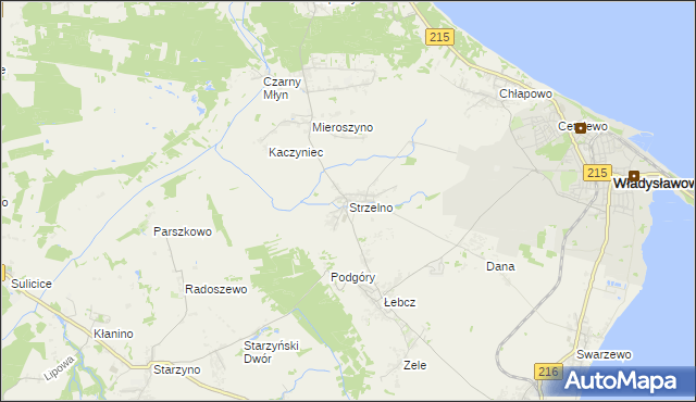 mapa Strzelno gmina Puck, Strzelno gmina Puck na mapie Targeo