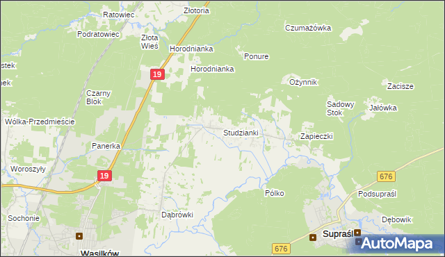 mapa Studzianki gmina Wasilków, Studzianki gmina Wasilków na mapie Targeo