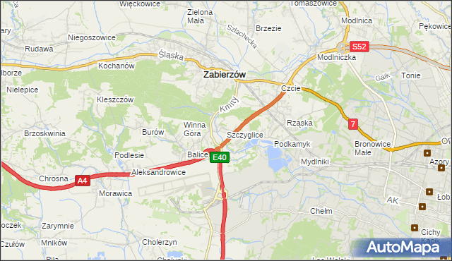 mapa Szczyglice gmina Zabierzów, Szczyglice gmina Zabierzów na mapie Targeo