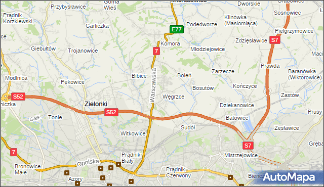 mapa Węgrzce gmina Zielonki, Węgrzce gmina Zielonki na mapie Targeo