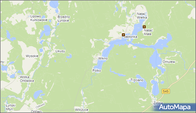 mapa Wikno gmina Nidzica, Wikno gmina Nidzica na mapie Targeo