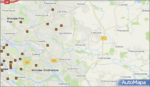 mapa Wilczyce gmina Długołęka, Wilczyce gmina Długołęka na mapie Targeo