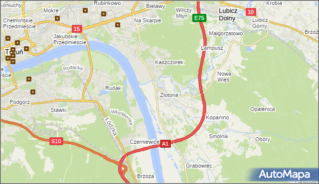 mapa Złotoria gmina Lubicz, Złotoria gmina Lubicz na mapie Targeo