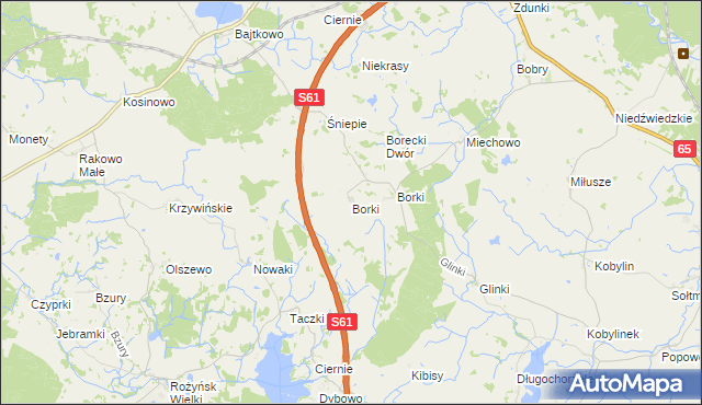 mapa Borki gmina Prostki, Borki gmina Prostki na mapie Targeo