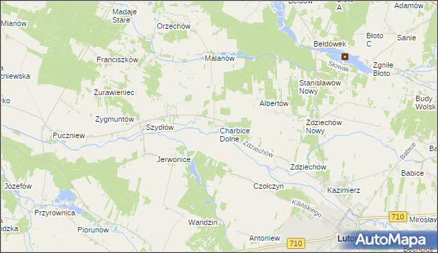 mapa Charbice Dolne, Charbice Dolne na mapie Targeo