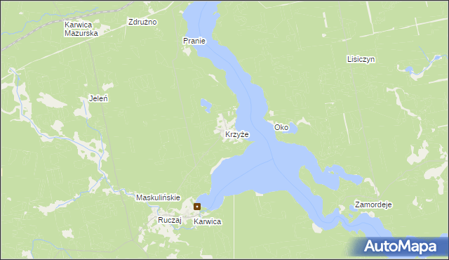 mapa Krzyże gmina Ruciane-Nida, Krzyże gmina Ruciane-Nida na mapie Targeo