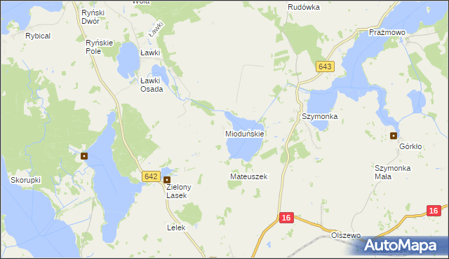 mapa Mioduńskie, Mioduńskie na mapie Targeo