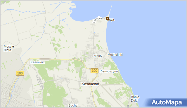 mapa Mosty gmina Kosakowo, Mosty gmina Kosakowo na mapie Targeo