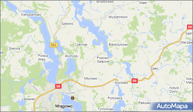 mapa Popowo Salęckie, Popowo Salęckie na mapie Targeo