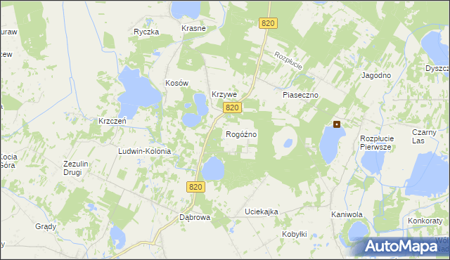 mapa Rogóźno gmina Ludwin, Rogóźno gmina Ludwin na mapie Targeo